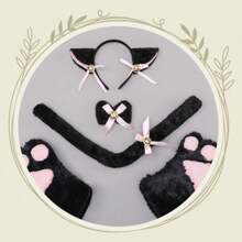 5入組貓咪cosplay服裝,包含貓耳朵和尾巴以及項圈、貓爪手套,適用於派對裝扮 - 黑色 - 查看 9