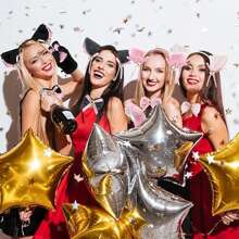 5入組貓咪cosplay服裝,包含貓耳朵和尾巴以及項圈、貓爪手套,適用於派對裝扮 - 黑色 - 查看 6