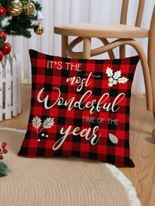 4入組聖誕格紋樣式靠墊套,現代風格亞麻布鹿角和字母印花靠墊套,適用於沙發、客廳、聖誕家庭裝飾