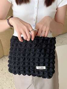 1 Pieza Bolsa Portátil De Gran Capacidad Con Impresión De Letras Para Cosméticos, Artículos De Tocador Y Almacenamiento - Negro - Ver 3