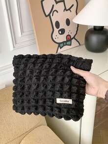 1 Pieza Bolsa Portátil De Gran Capacidad Con Impresión De Letras Para Cosméticos, Artículos De Tocador Y Almacenamiento - Negro - Ver 2