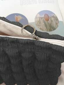 1 Pieza Bolsa Portátil De Gran Capacidad Con Impresión De Letras Para Cosméticos, Artículos De Tocador Y Almacenamiento - Negro - Ver 5