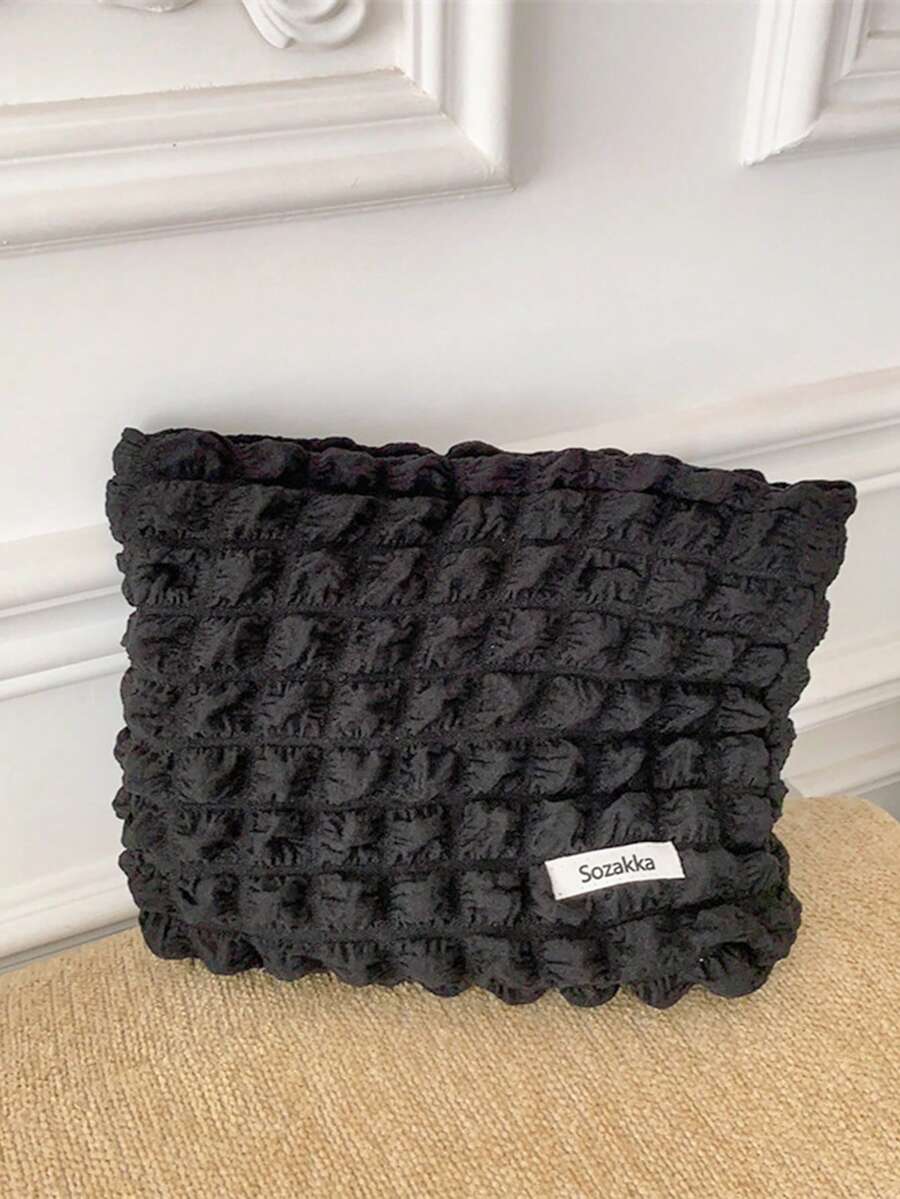 1 Pieza Bolsa Portátil De Gran Capacidad Con Impresión De Letras Para Cosméticos, Artículos De Tocador Y Almacenamiento - Negro - Ver 1