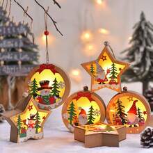 Wooden Round Led Light Christmas Tree Ornament - Santa Claus 1 - Log LED light-up Christmas tree pendant-Santa Claus 1 - View 3