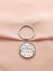 Sisters In Christ Are Sisters In Life Keychain Christian Key Ring Christmas Gift For Friends Sisters - Beige - View 4