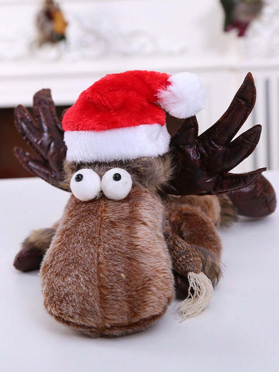 1頂紅色毛絨寬鬆彈性帶聖誕寵物帽,適用於狗和貓,派對裝飾用品