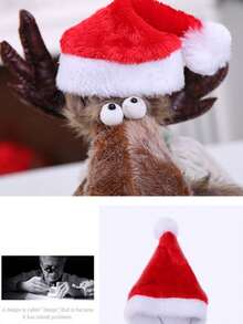 1頂紅色毛絨寬鬆彈性帶聖誕寵物帽,適用於狗和貓,派對裝飾用品