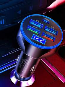 1入智能數字顯示qc3.0車充配有usb接口,超快速充電 - 黑色 - 查看 3