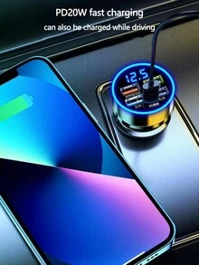 1入智能數字顯示qc3.0車充配有usb接口,超快速充電 - 黑色 - 查看 4