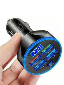 1入智能數字顯示qc3.0車充配有usb接口,超快速充電 - 黑色 - 查看 2