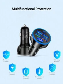 1入智能數字顯示qc3.0車充配有usb接口,超快速充電 - 黑色 - 查看 7