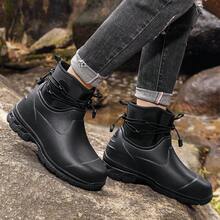 男士短款保暖雨靴，带保暖内衬，防滑低帮防水鞋，适用于厨房、户外、洗车 - 黑色 - 查看 7