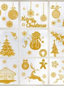 9入組聖誕金色可移式靜電貼紙,店鋪櫥窗玻璃門裝飾場景 - 金色 - 查看 2