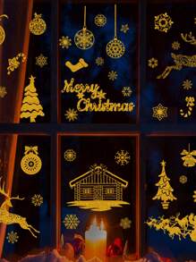 9入組聖誕金色可移式靜電貼紙,店鋪櫥窗玻璃門裝飾場景 - 金色 - 查看 3