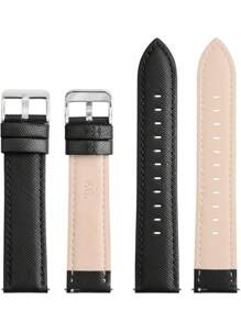 1入黑色pu皮革帶,銀色扣,男女通用復古商務休閒風格,適用於14/16/18/20/22mm寬度的手表,包括三星galaxy,華為,garmin,amazfit,seiko,honor,小米,朗吉斯,歐米茄等品牌