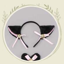 5入組貓咪cosplay服裝,包含貓耳朵和尾巴以及項圈、貓爪手套,適用於派對裝扮 - 黑色 - 查看 7