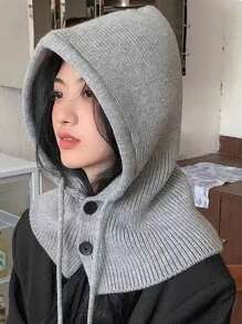 1件装女士可爱披肩针织帽，百搭防寒日常帽 - 灰色 - 查看 1