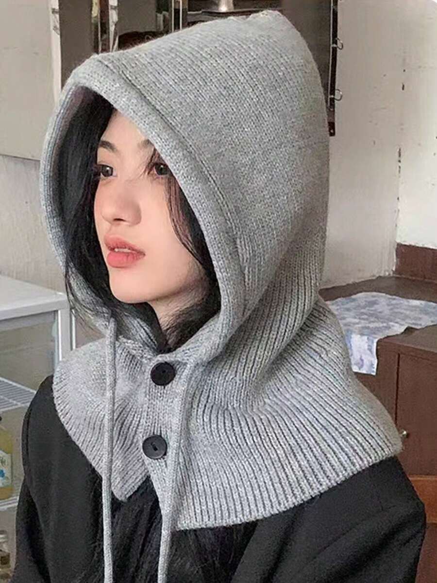 1件装女士可爱披肩针织帽，百搭防寒日常帽 - 灰色 - 查看 1
