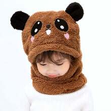 1 Miếng Trẻ em Hoạt hình gấu trúc Pom Pom Trang trí Mũ len Với Tai Và Khăn quàng cổ , Mùa Đông Ấm áp Bộ - Cà phê nâu - Xem 2