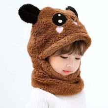 1 Miếng Trẻ em Hoạt hình gấu trúc Pom Pom Trang trí Mũ len Với Tai Và Khăn quàng cổ , Mùa Đông Ấm áp Bộ - Cà phê nâu - Xem 3