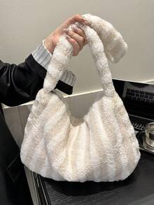 毛絨大容量手提肩袋,秋冬新設計,適用於女性購物/約會使用
