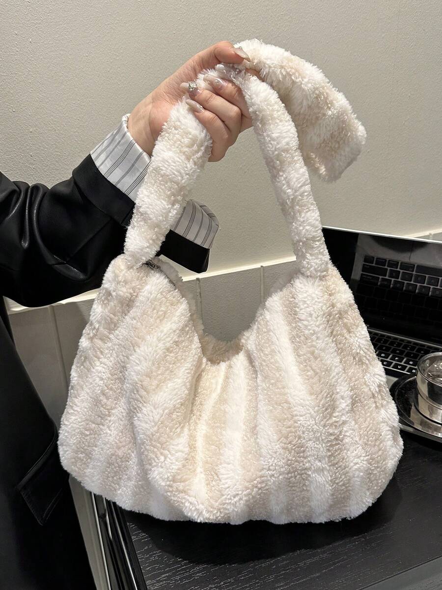 毛絨大容量手提肩袋,秋冬新設計,適用於女性購物/約會使用