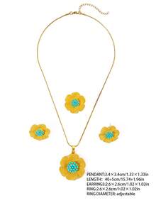 1套復古紫色石頭裝飾花形耳環、戒指、項鍊珠寶套裝,適合女性日常佩戴