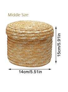 1pc Woven Round Basket For Home Storage Organizing - Gift Idea For Mother And Teacher With Packaging Box - Yellow - View 10