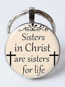 Sisters In Christ Are Sisters In Life Keychain Christian Key Ring Christmas Gift For Friends Sisters - Beige - View 1