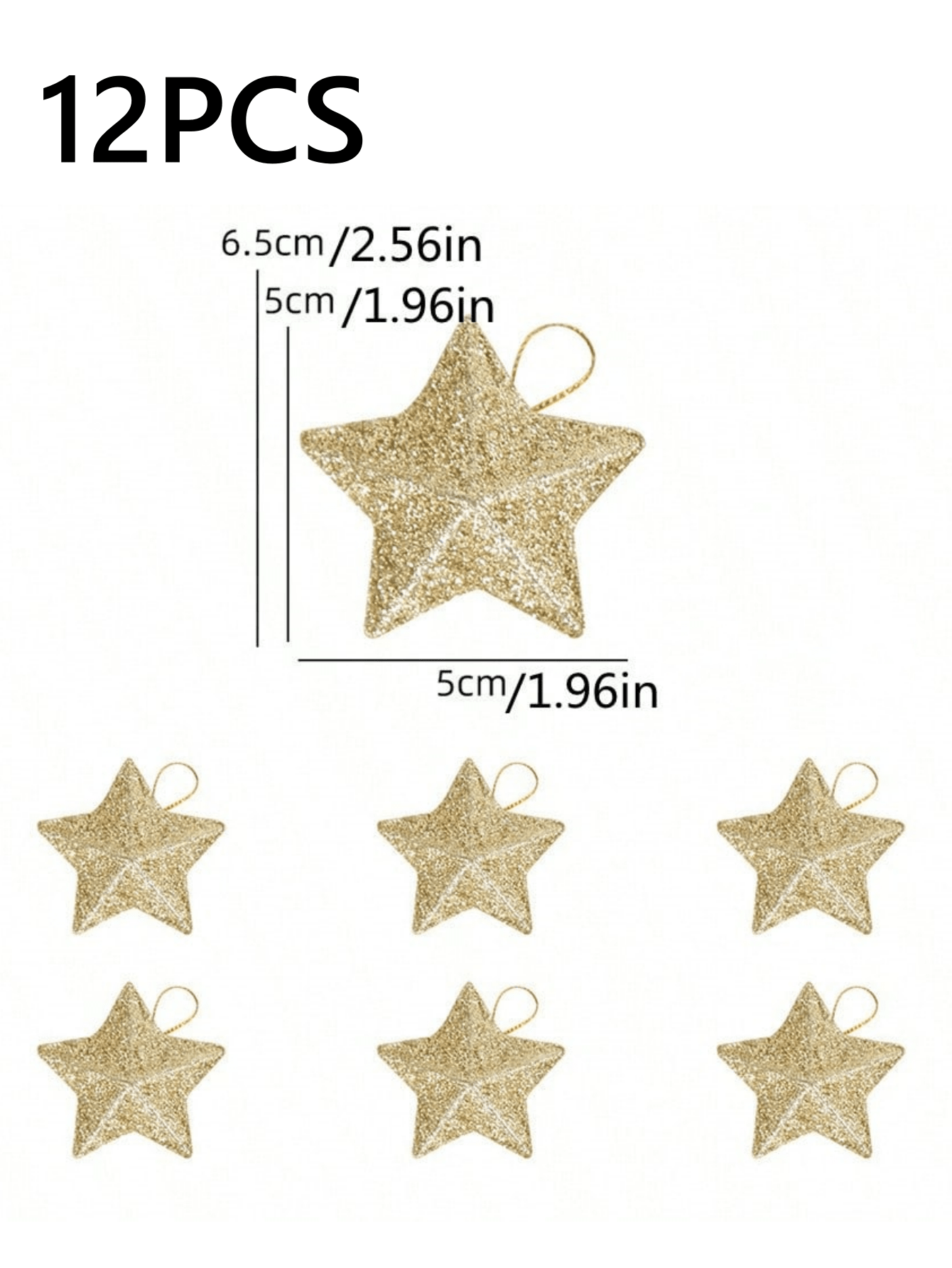 12pcs Christmas Tree Decorations Gold Star Hanging Ornaments Gold