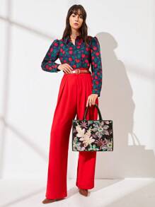 Women's High-end Shiny Green Tote Bag With Random Pattern, Large Capacity, Handbag With Long Shoulder Strap, Suitable For College Students, Ladies, Banquets - Olive Green - View 3