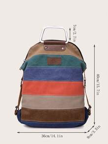 KVKY Vintage Stitching Canvas Backpack, Rainbow Colorblock Travel Handbag, Multi Purpose Shoulder Bag - Multicolor - View 6