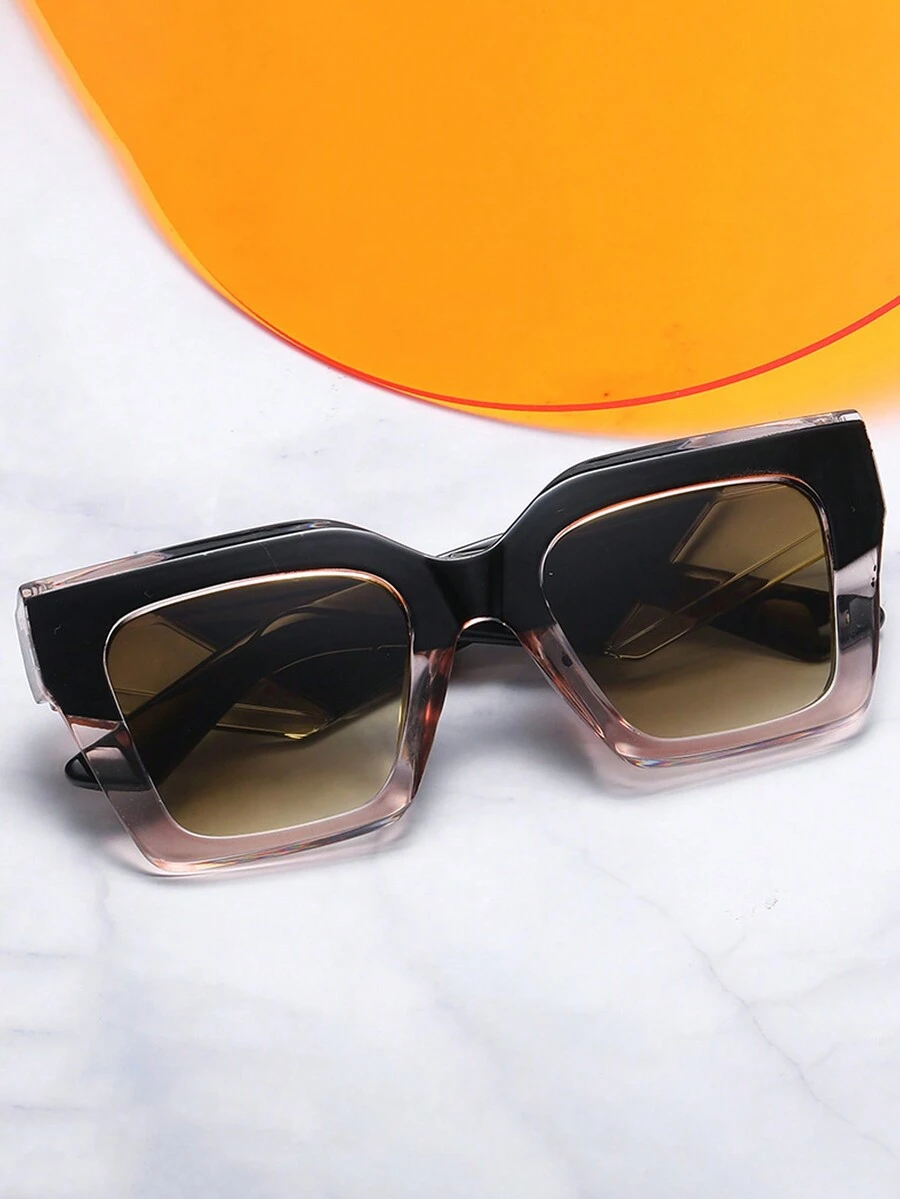 1pc Square Large Frame Y2k Style Fashion Glasses - Ombre - View 1
