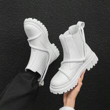 Botas Chelsea Blancas Para Trabajo De Hombre Personalizadas Con Decoraciones Y Cordones, Zapatos De Moda - Blanco - Ver 3