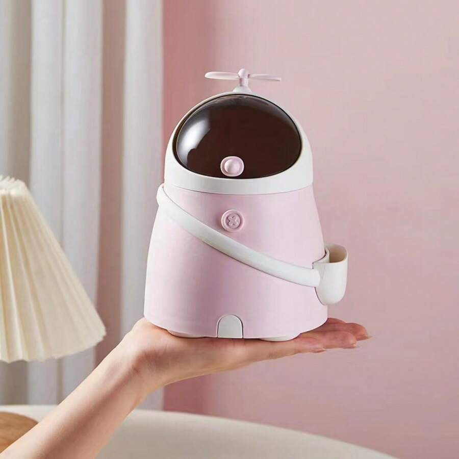 1pc Desk Pink Trash Can, Cute Cartoon Small Storage Bucket, Appearance Living Room Dining Table Paper Waste Collection Box Decoration, Suitable For Daily Life - Pink - View 1