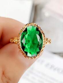 1 cái Tuyệt đẹp Màu xanh lá Khối Zirconia  Nhẫn Đối với phụ nữ Cho Ngày Lễ Tình Nhân Qủa tặng Kỷ niệm ngày cưới Buổi tiệc Đồ trang sức - Vàng - Xem 4