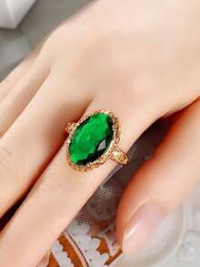 1 cái Tuyệt đẹp Màu xanh lá Khối Zirconia  Nhẫn Đối với phụ nữ Cho Ngày Lễ Tình Nhân Qủa tặng Kỷ niệm ngày cưới Buổi tiệc Đồ trang sức - Vàng - Xem 7