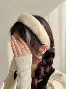 1 Miếng Của phụ nữ Da chồn nhân táo Cashmere Mùa Đông Băng đô cài tóc , Rộng Sang trọng Dây buộc tóc Đối với Rửa Và Mặc hàng ngày - Màu be - Xem 2