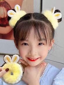 2 件裝兒童可愛毛絨立式黃色兔耳髮帶適合秋冬,可愛女孩搭配髮飾