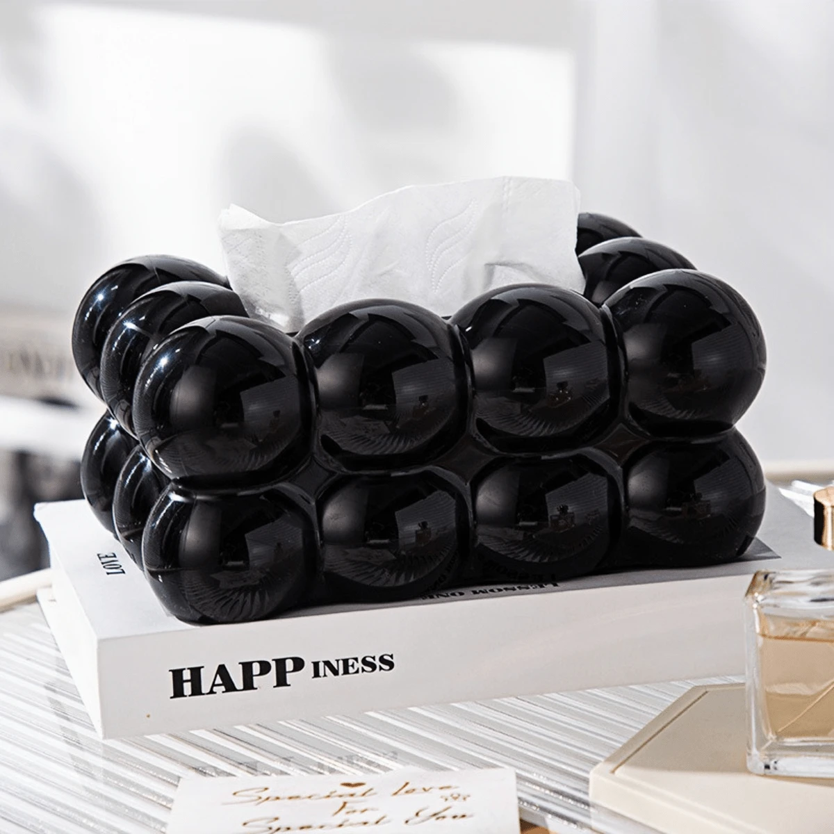 1pc Black Plastic Stylish Tissue Box Cover, Fits Any Modern Decor Home Bathroom Decor Bathroom Organizer Fall Decor