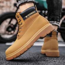 男士工作安全鞋,高筒機車靴,不易斷裂的鋼頭靴,勞動保護安全鞋,建築工地大黃靴 - 黃色 - 查看 2