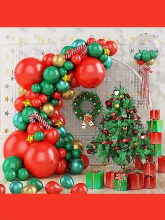 85入組聖誕主題氣球花環拱門套裝,用於聖誕派對背景家居裝飾