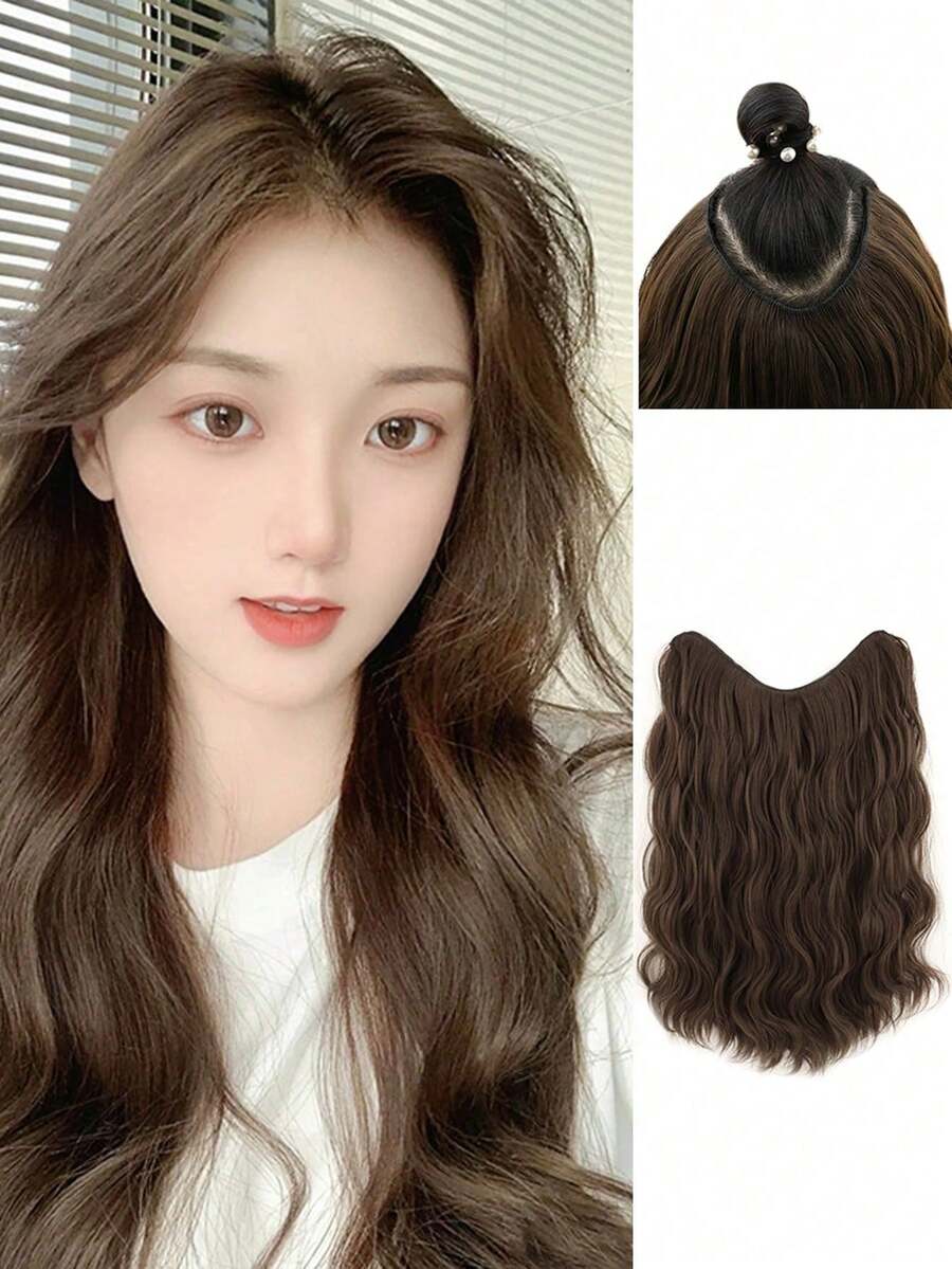 夾片中等小波浪合成纖維接髮 - 棕色 - 查看 1