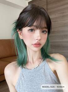 alicegarden 1 Piece Synthetic Heat-Resistant Straight Hairpiece In Multi Color, 16 Inches Long, Medium Length Wigs, With Bangs, Fully Machine Woven Daily Natural Realistic Wig Christmas Decor New Year Y2k Christmas Decoration Gifts Flash Party Flash Special Offers(Excluding Accessories) - Multicolor - View 3