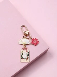 Colgante para bolso con diseño de flor y abanico plegable, accesorio adorable estilo japonés para llavero, colgante de llavero, amuleto de Feng Shui con flor japonesa para la salud, educación, seguridad y riqueza, accesorios de coche, llavero de mujer, insignia de esmalte, regalos de agradecimiento para maestros