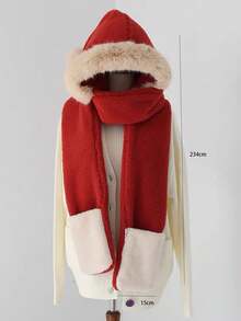 1 Pieza Gorro De Caperucita Roja, Bufanda Y Guantes Set Con Material Grueso Y Mullido Para El Invierno, Estilo Navideño - Multicolor - Ver 8