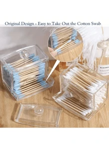 1 Pieza Contenedor Organizador De Dispensador De Soporte Para Hisopos, Contenedor De Almacenamiento De Baño Claro - Multicolor - Ver 3