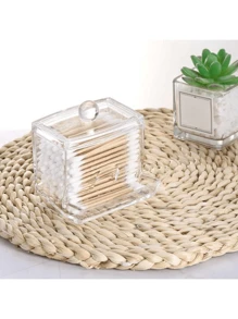 1 Pieza Contenedor Organizador De Dispensador De Soporte Para Hisopos, Contenedor De Almacenamiento De Baño Claro - Multicolor - Ver 4