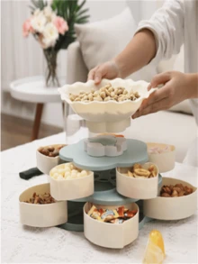 1pc Multifunctional Rotating Fruit Plate With Cover, Used As Candy Snack Box Or High-end Living Room Fruit Plate For Chinese New Year - Red - View 8