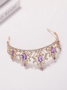 1 pieza Diadema con corona de estilo princesa de lujo con diamante de imitación, diseño dulce y elegante - Morado - Ver 4